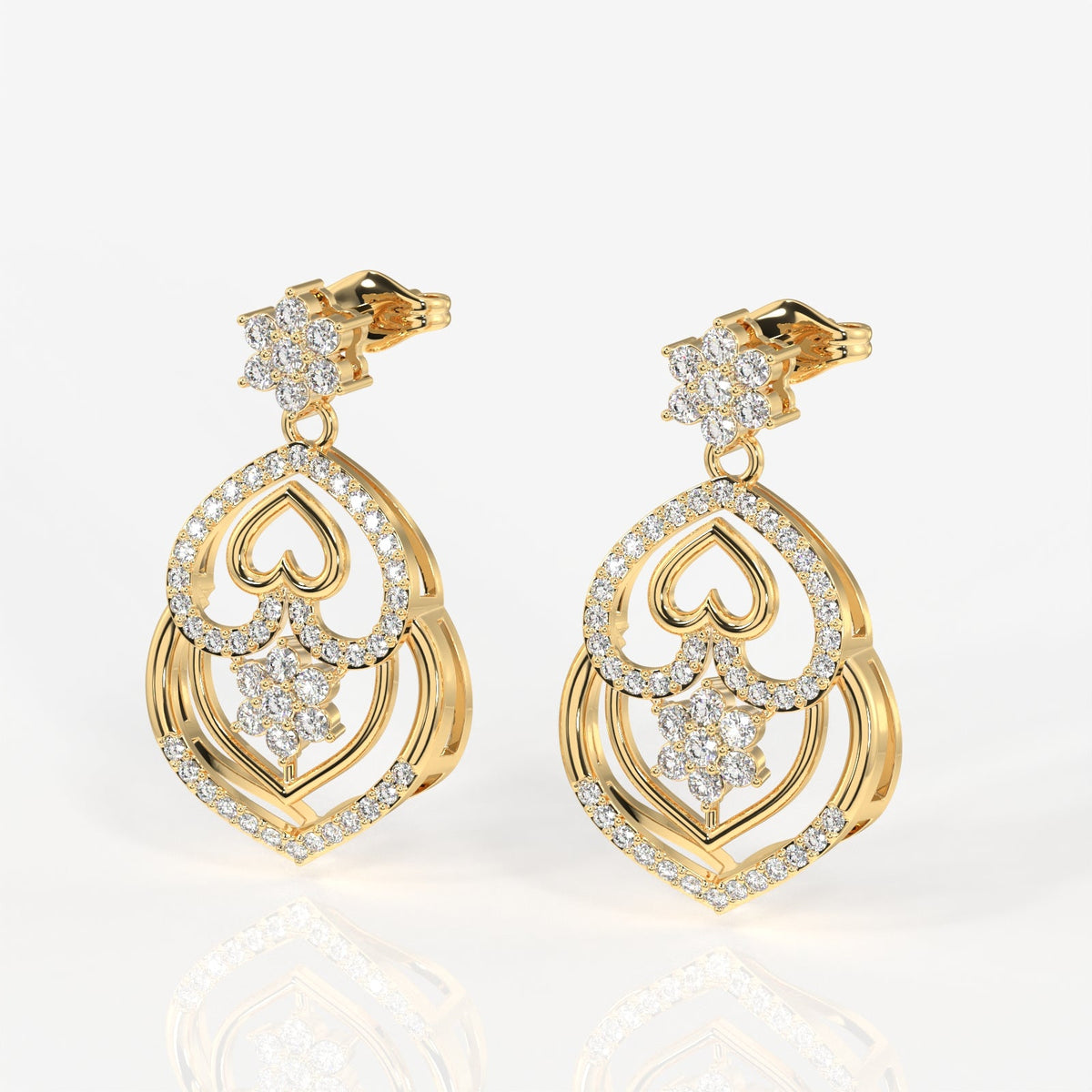 Buy Heart Bloom Lab Grown Danglers 14k Gold Earrings