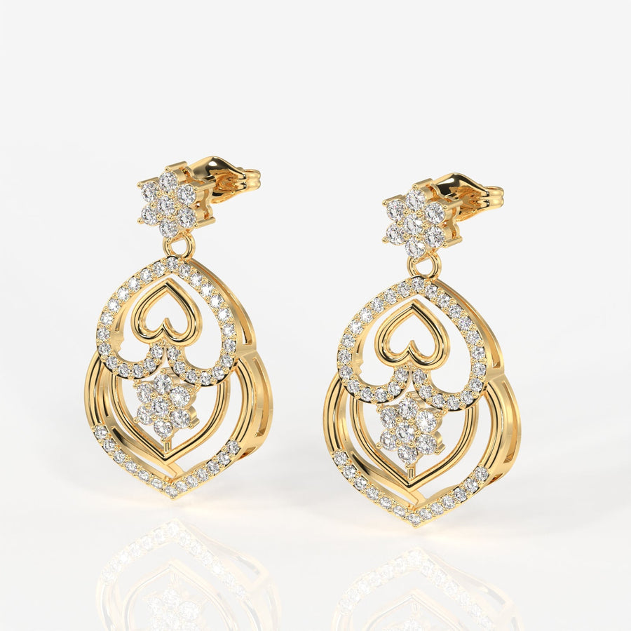 Buy Heart Bloom Lab Grown Danglers 14k Gold Earrings