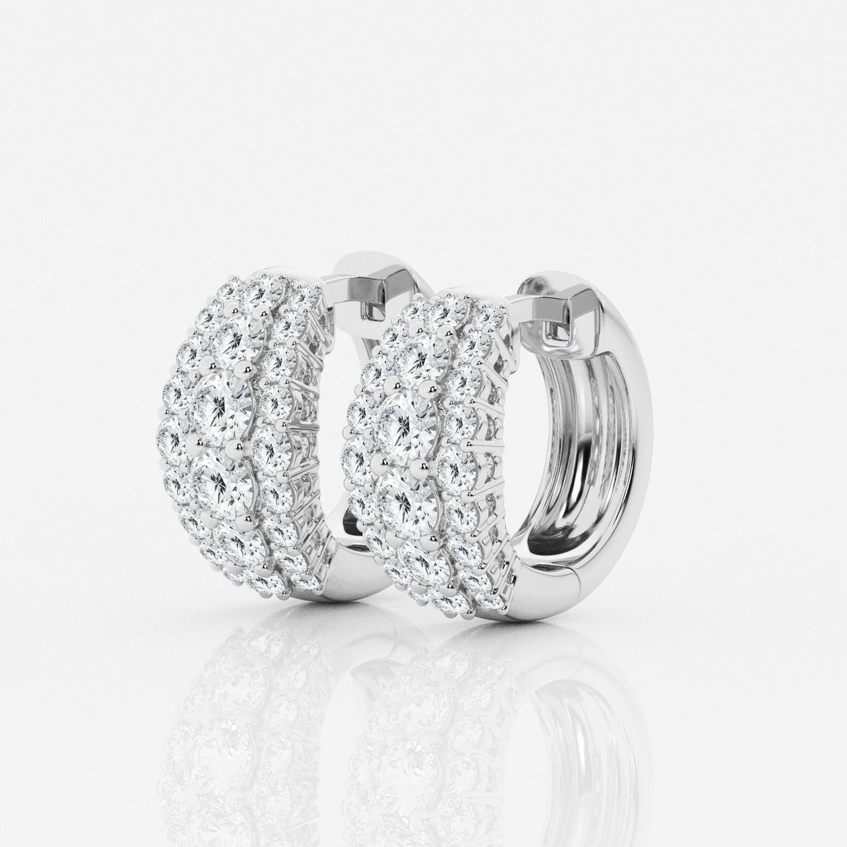 Buy Round Cut Lab Grown Diamond Triple Row Hoop 14k Gold Earrings