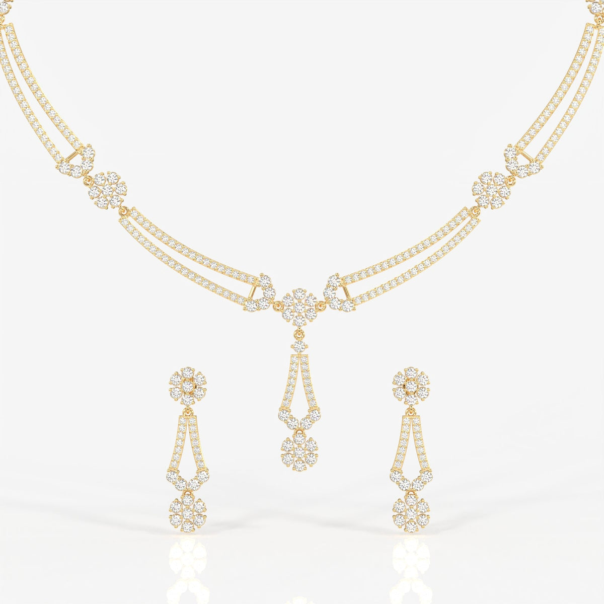 Buy Round Cut Moissanite Diamond Sterling Silver Necklace & Earring Set