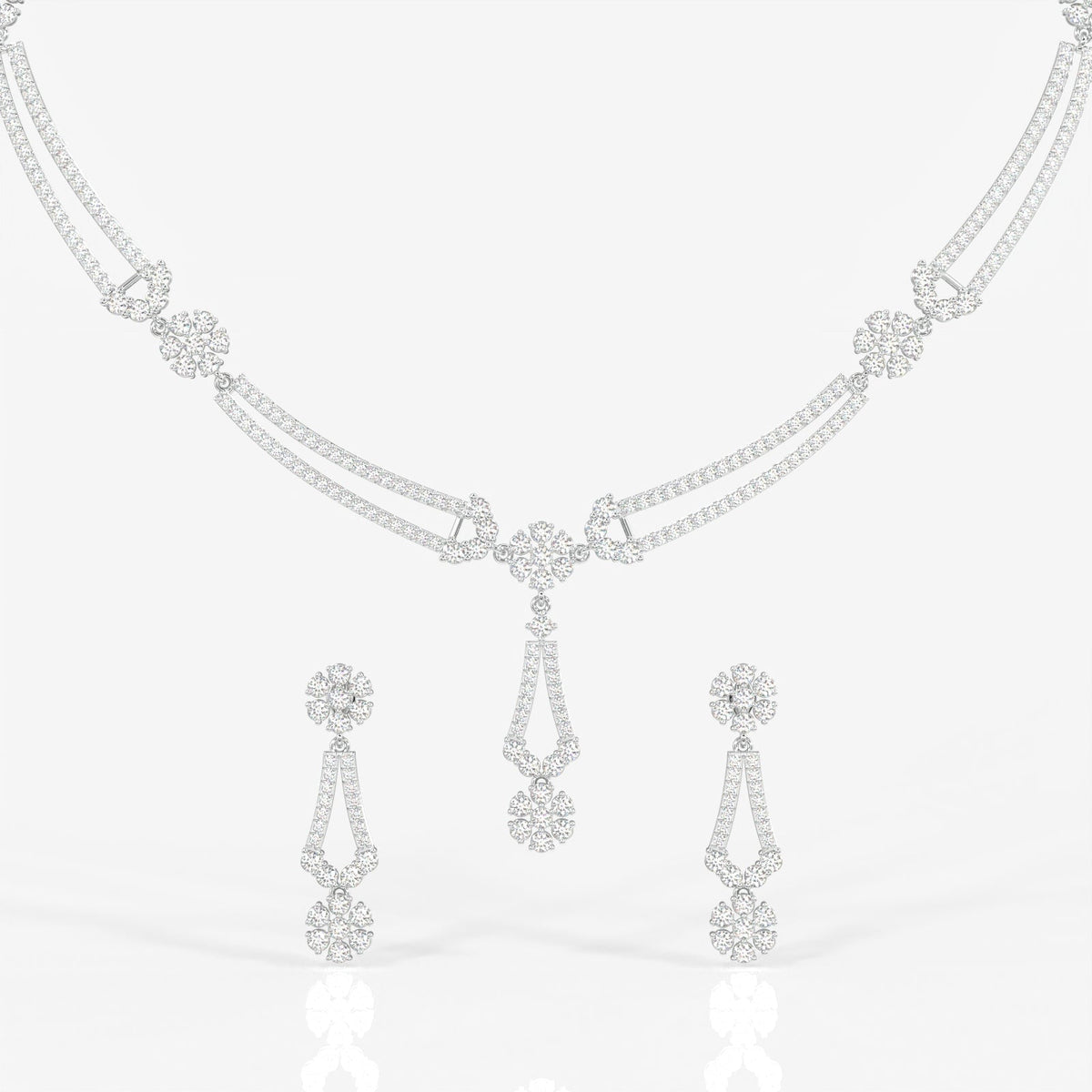 Buy Round Cut Moissanite Diamond Sterling Silver Necklace & Earrings Today
