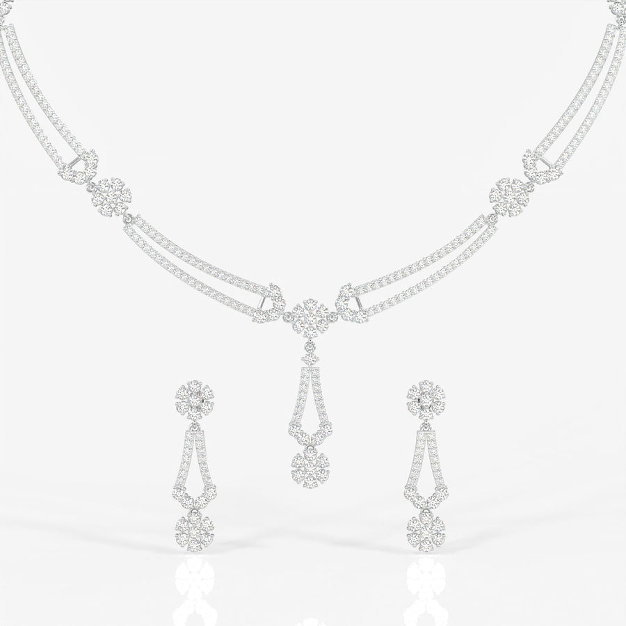 Buy Round Cut Moissanite Diamond Sterling Silver Necklace & Earrings Today