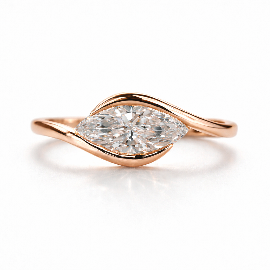 Marquise Cut Moissanite Diamond Solitaire Sterling Silver Ring