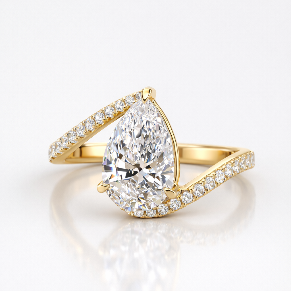 Pear Cut Moissanite Diamond Twisted Engagement Sterling Silver Ring