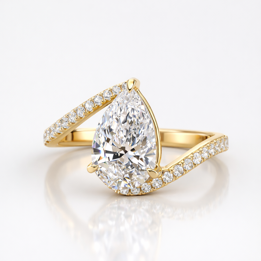 Pear Cut Moissanite Diamond Twisted Engagement Sterling Silver Ring