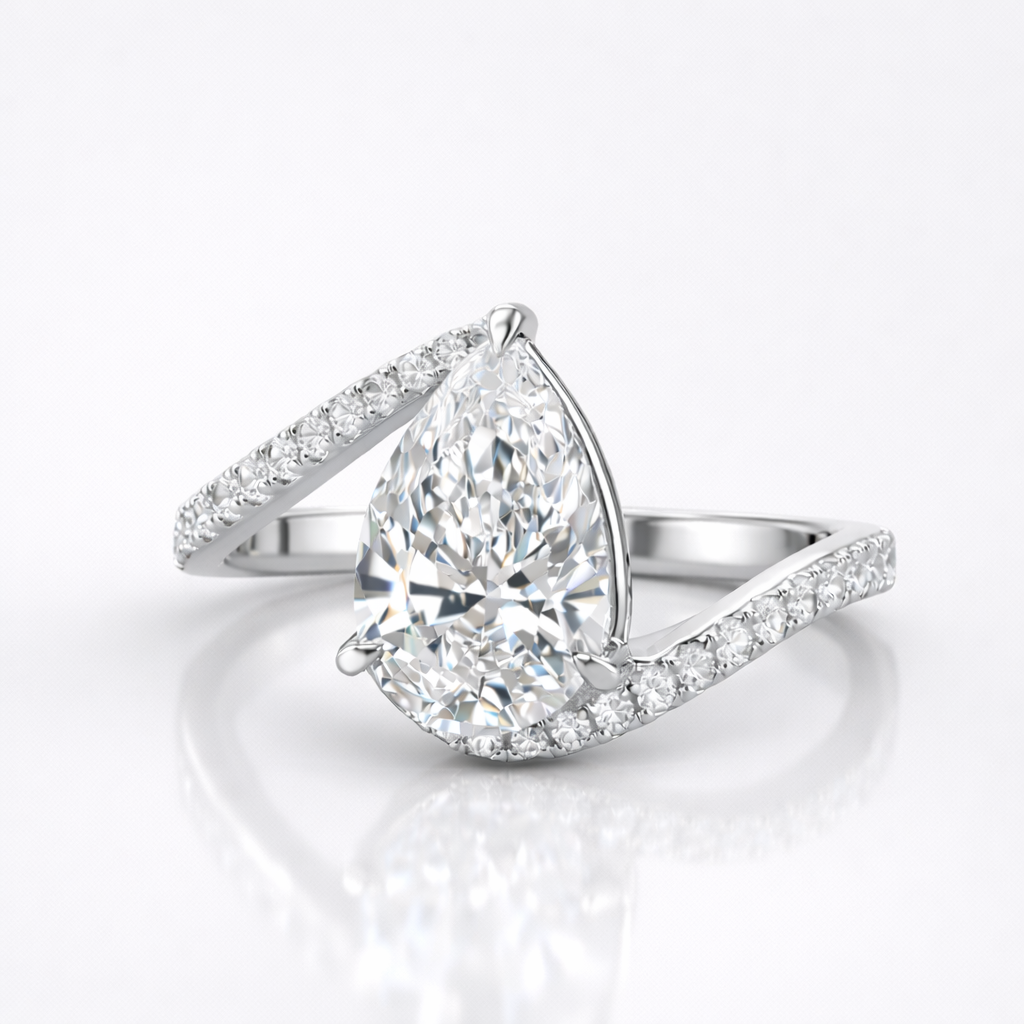 Pear Cut Moissanite Diamond Twisted Engagement Sterling Silver Ring