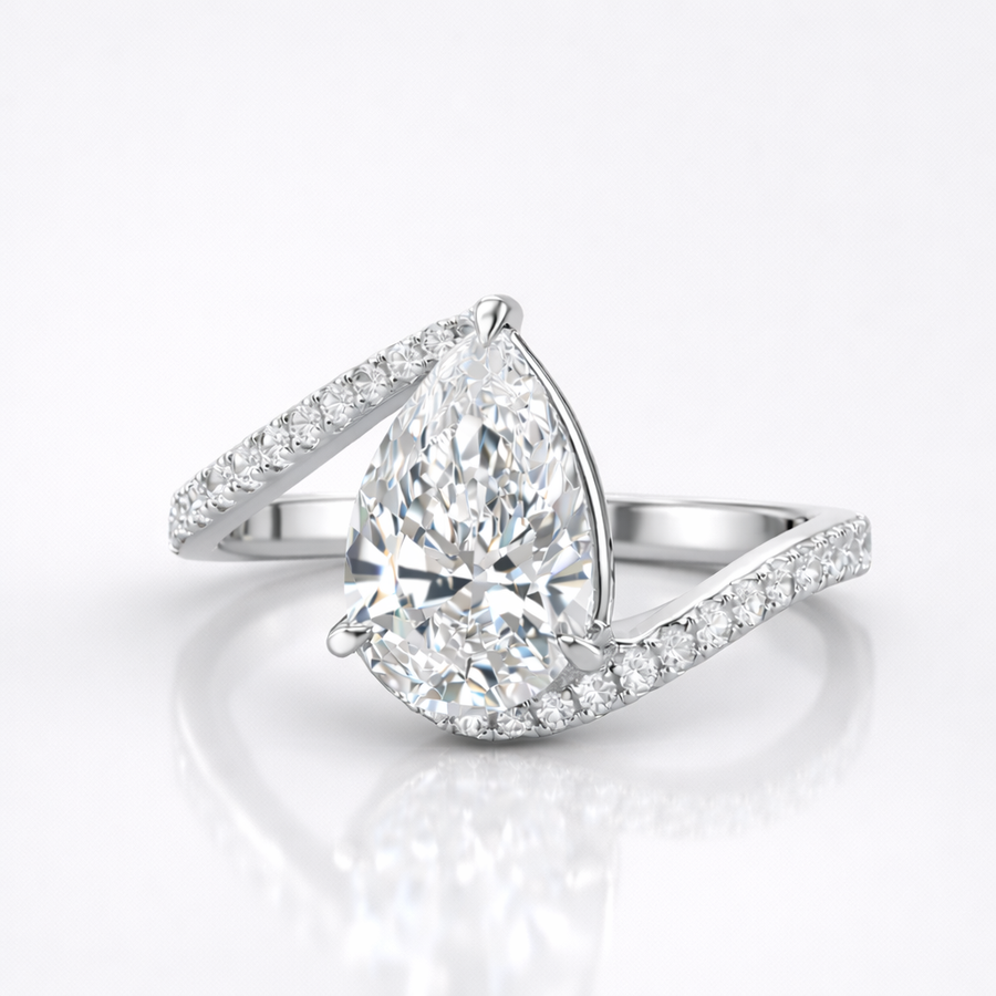 Pear Cut Moissanite Diamond Twisted Engagement Sterling Silver Ring