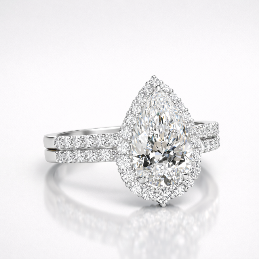 Pear Cut Moissanite Diamond Engagement Sterling Silver Ring