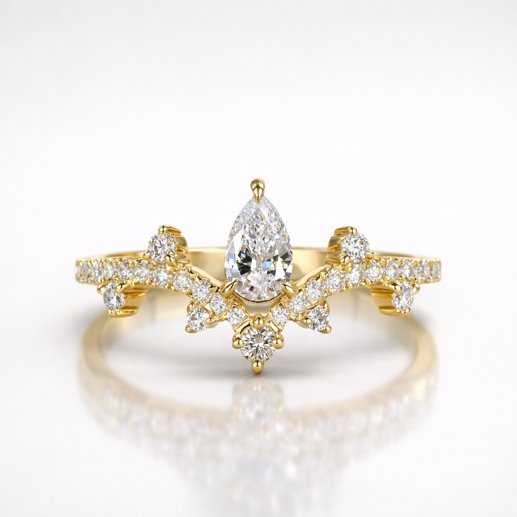 Pear and Round Cut Moissanite Diamond Wedding Sterling Silver Band Ring