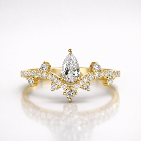Pear and Round Cut Moissanite Diamond Wedding Sterling Silver Band Ring