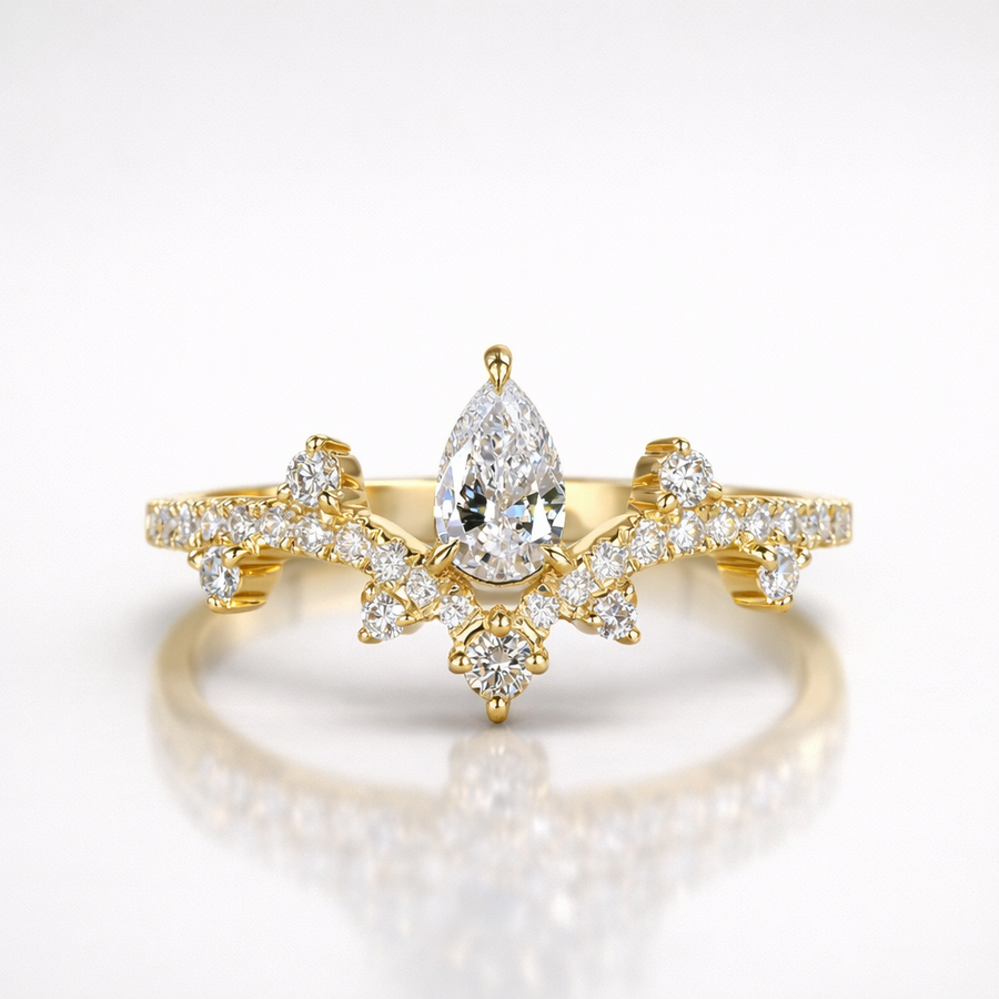 Pear and Round Cut Moissanite Diamond Wedding Sterling Silver Band Ring