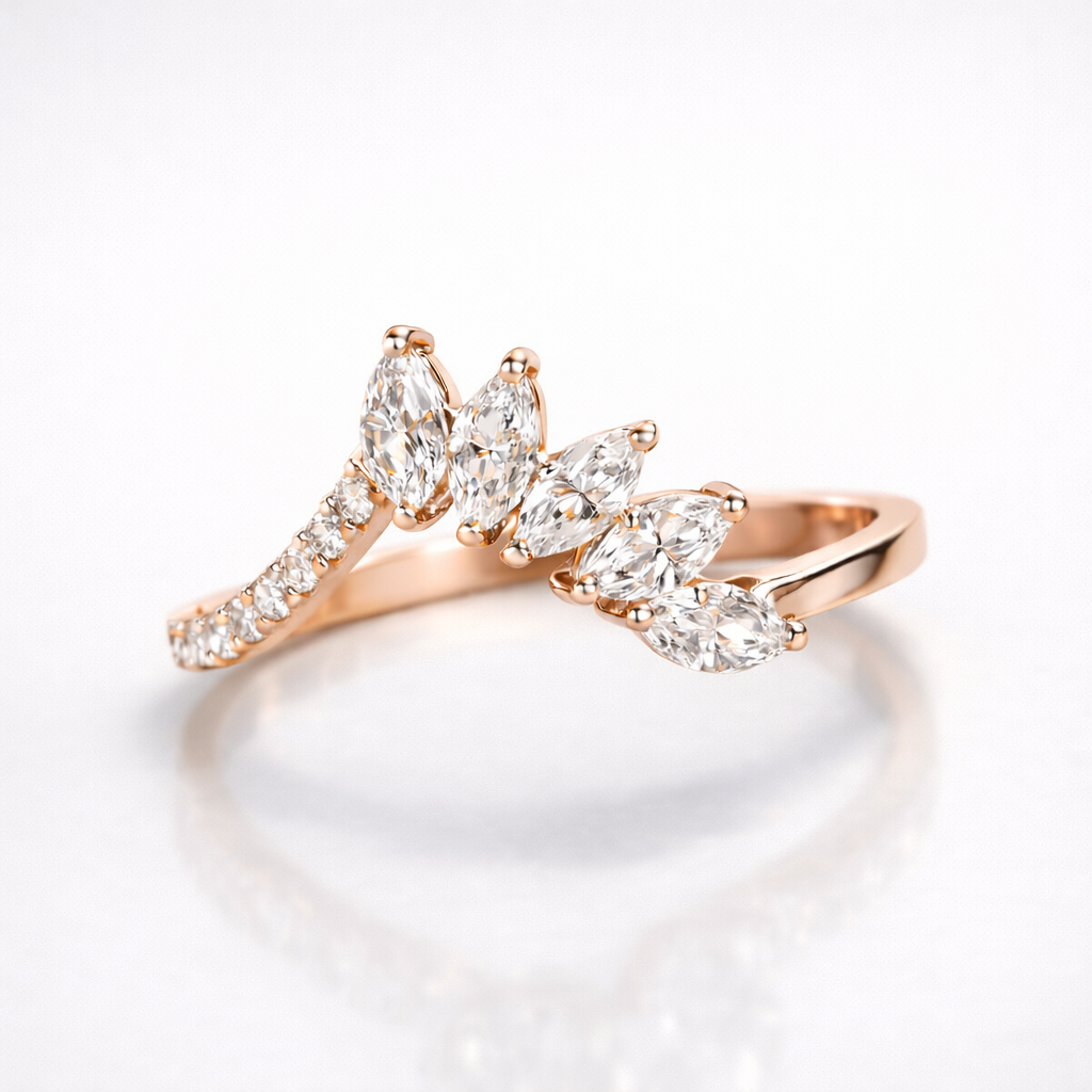 Marquise Cut Moissanite Diamond Wedding Sterling Silver Band Ring