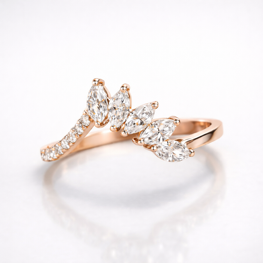 Marquise Cut Moissanite Diamond Wedding Sterling Silver Band Ring