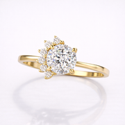 Portuguese Cut Moissanite Diamond Engagement Sterling Silver Ring
