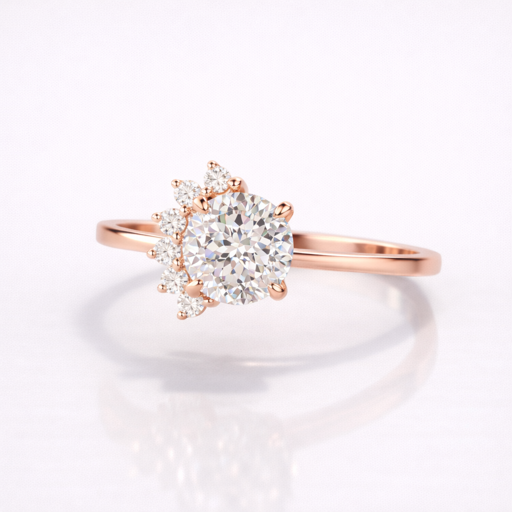 Portuguese Cut Moissanite Diamond Engagement Sterling Silver Ring