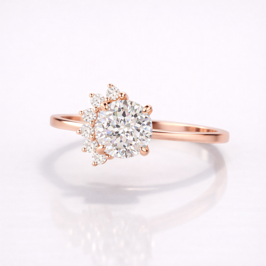 Portuguese Cut Moissanite Diamond Engagement Sterling Silver Ring