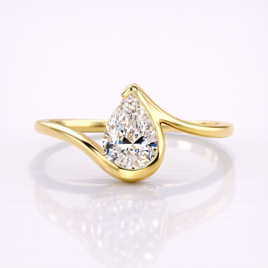 Pear Cut Moissanite Diamond Solitaire Sterling Silver Ring