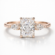 Radiant & Marquise Cut Moissanite Diamond Trilogy Sterling Silver Ring