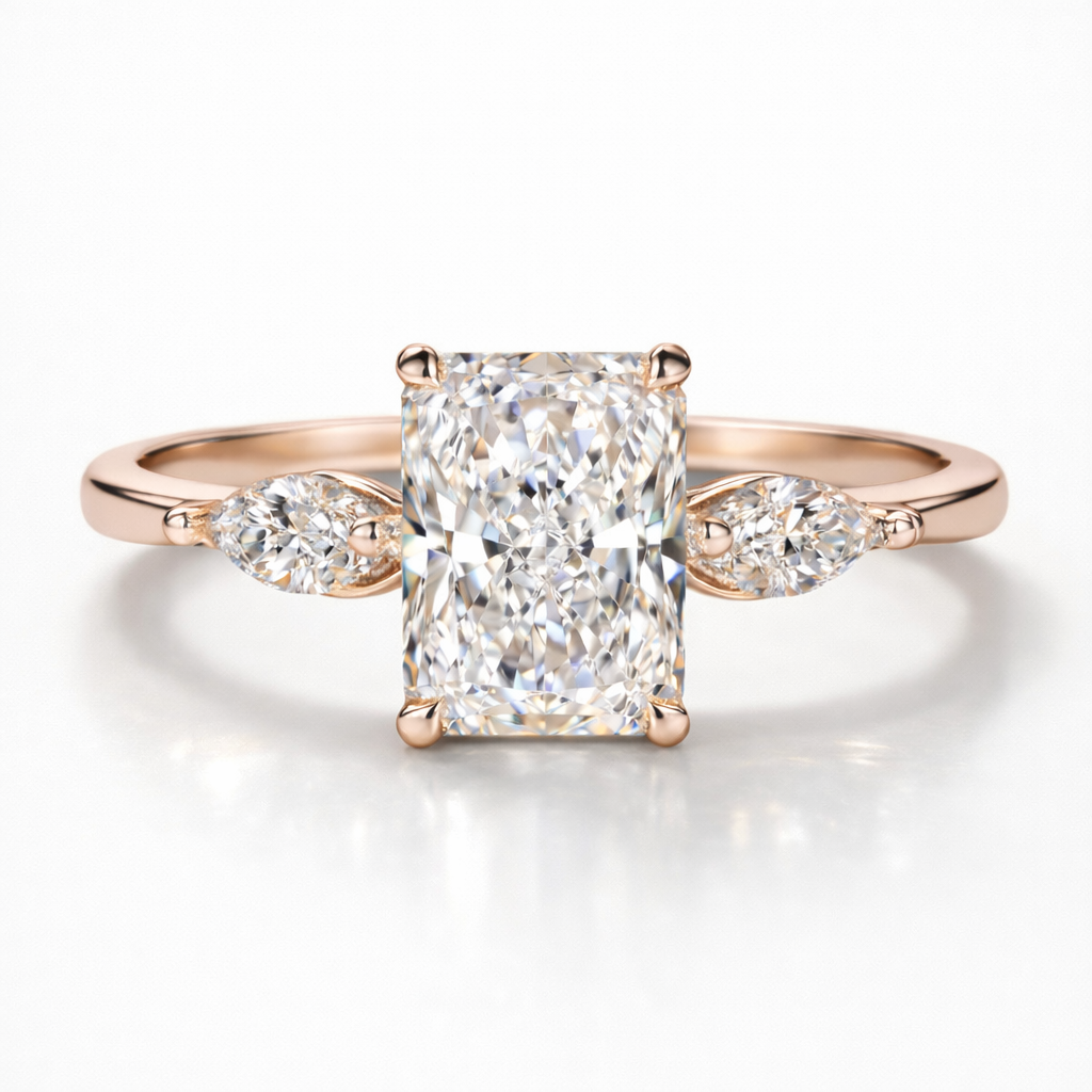 Radiant & Marquise Cut Moissanite Diamond Trilogy Sterling Silver Ring