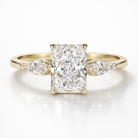 Radiant & Marquise Cut Moissanite Diamond Trilogy Sterling Silver Ring