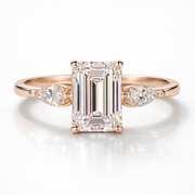 Emerald & Pear Cut Moissanite Diamond Engagement  Sterling Silver Ring