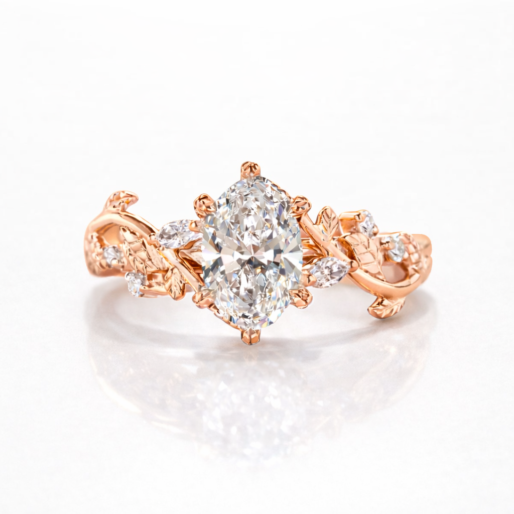 Oval Cut Moissanite Diamond Engagement Sterling Silver Ring