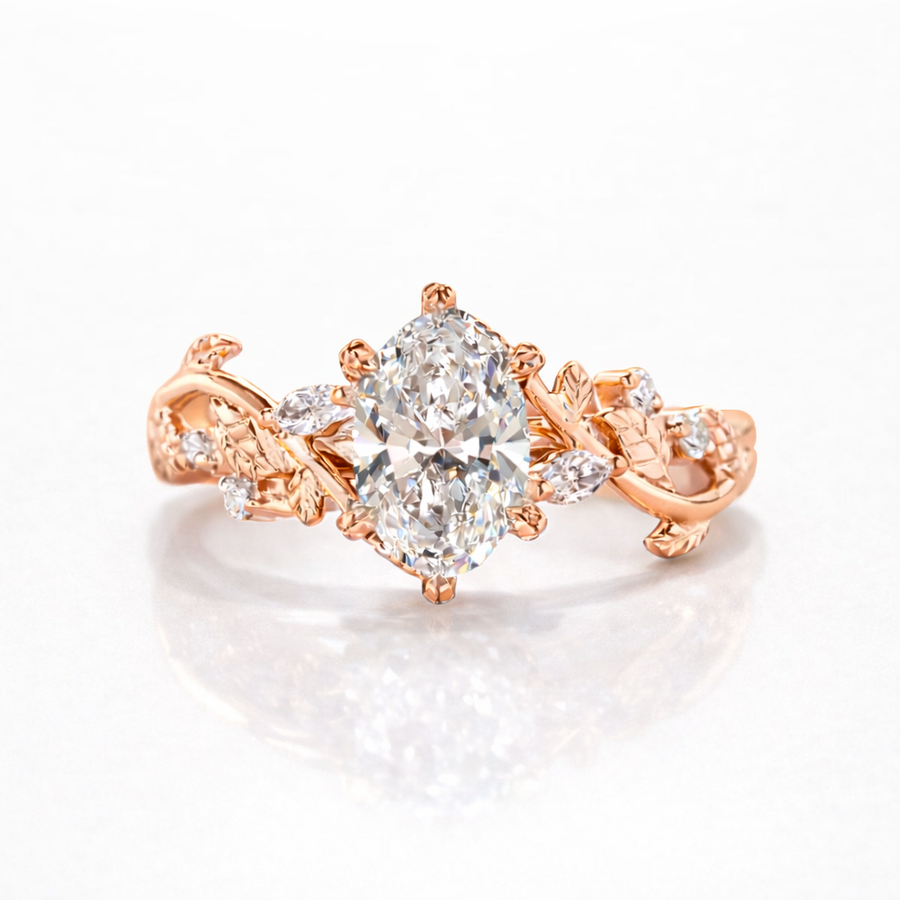 Oval Cut Moissanite Diamond Engagement Sterling Silver Ring
