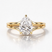 Pear Cut Moissanite Diamond Hidden Halo Sterling Silver Ring