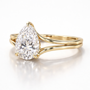 Pear Cut Moissanite Diamond Hidden Halo Sterling Silver Ring