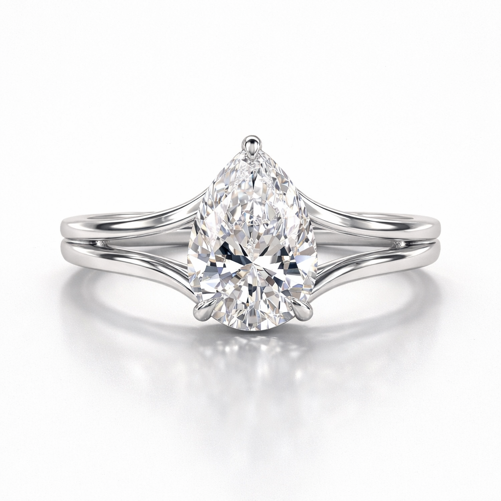 Pear Cut Moissanite Diamond Hidden Halo Sterling Silver Ring