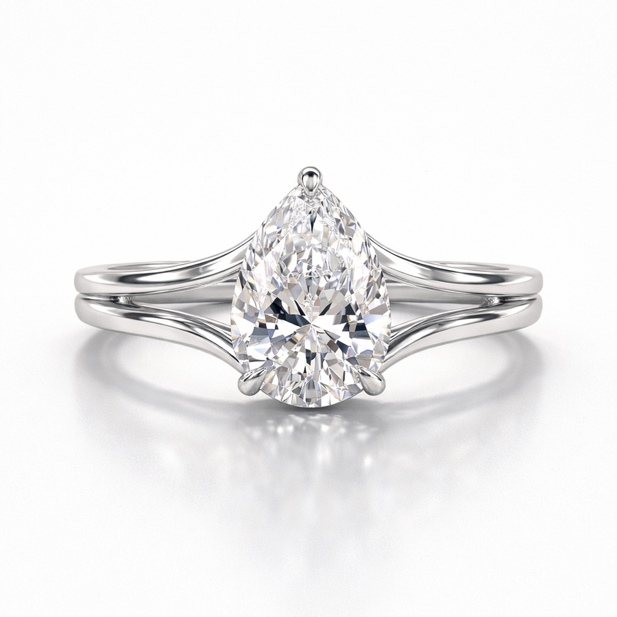 Pear Cut Moissanite Diamond Hidden Halo Sterling Silver Ring