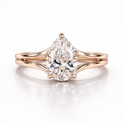 Pear Cut Moissanite Diamond Hidden Halo Sterling Silver Ring