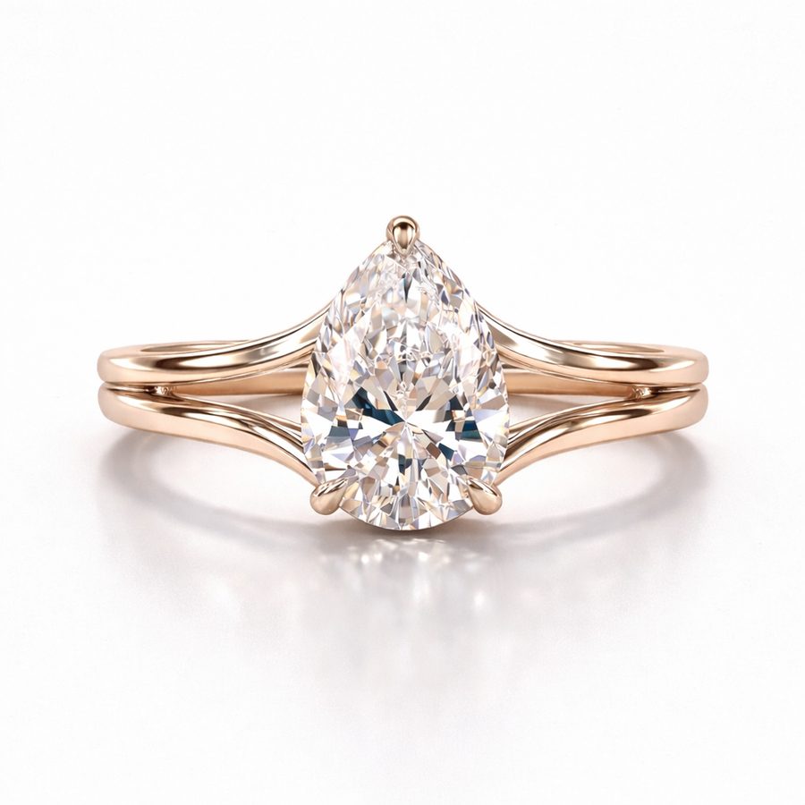 Pear Cut Moissanite Diamond Hidden Halo Sterling Silver Ring