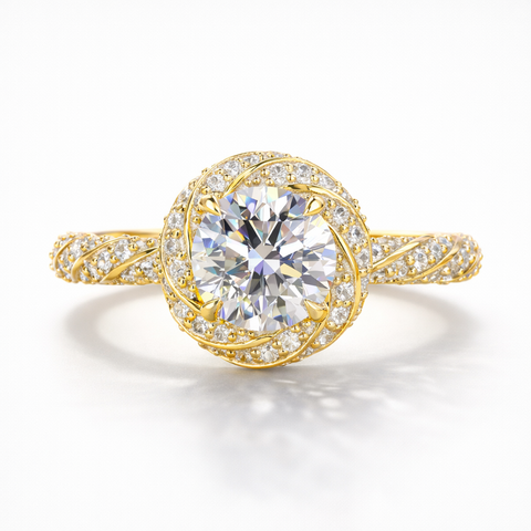 Round Cut Moissanite Diamond Twisted Pave Sterling Silver Ring