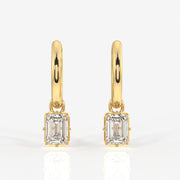Emerald Cut Moissanite Diamond Dangle 14K Gold Earrings