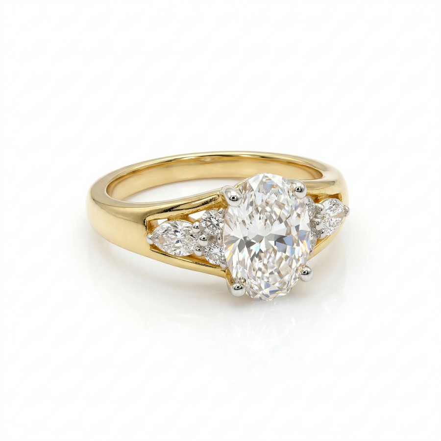 Oval Cut Moissanite Diamond Sterling Silver Engagement Ring