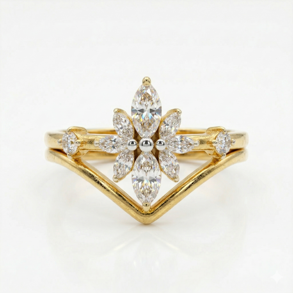 Marquise Cut Moissanite Diamond Sterling Silver Engagement Ring