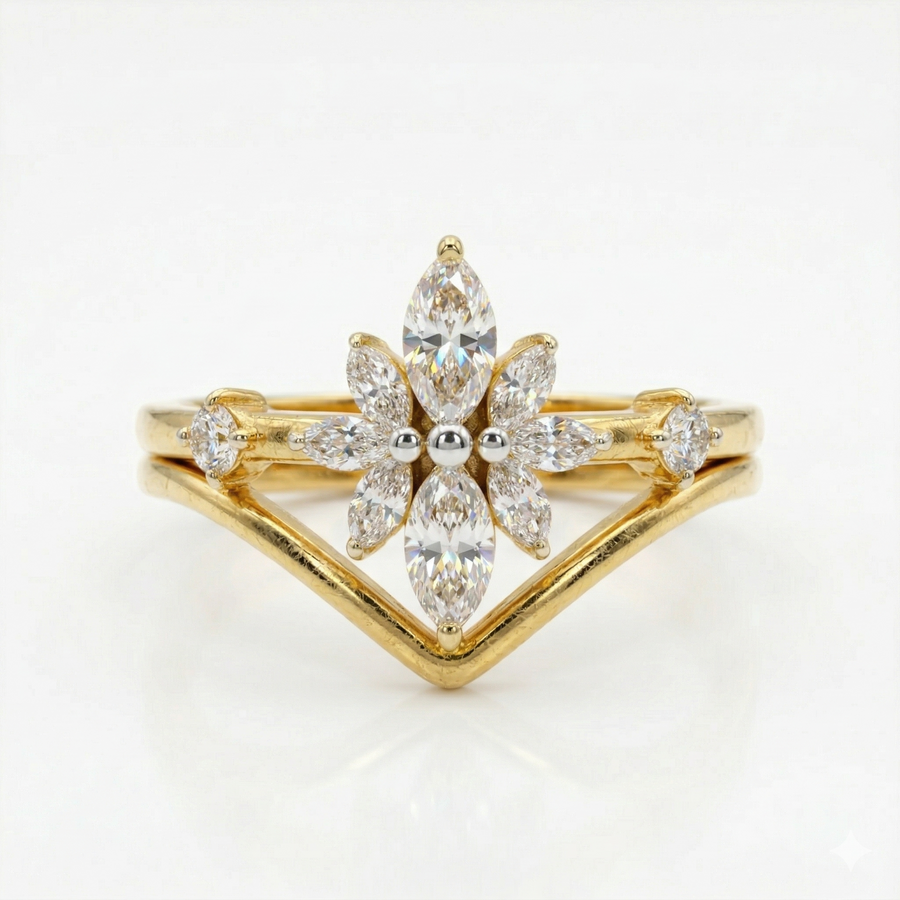 Marquise Cut Moissanite Diamond Sterling Silver Engagement Ring