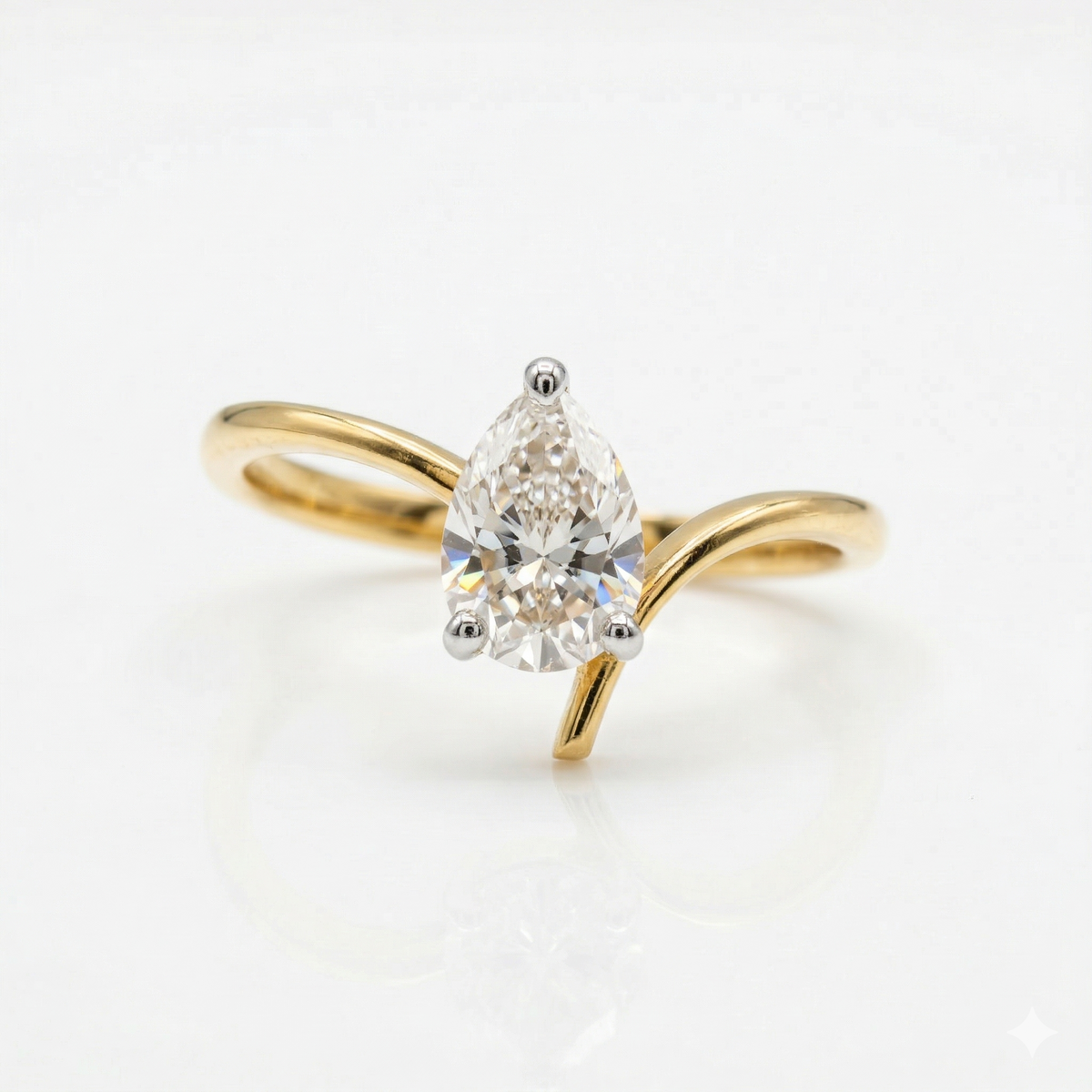 Pear Cut Moissanite Diamond Sterling Silver Engagement Ring