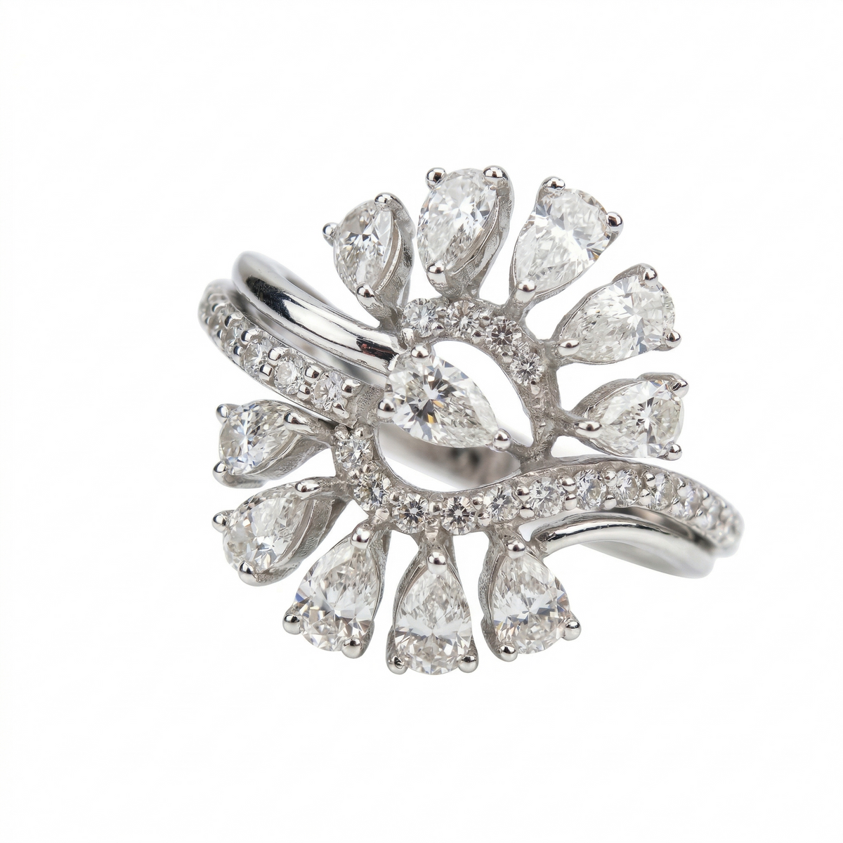 Pear Cut Moissanite Diamond Sterling Silver Engagement Ring