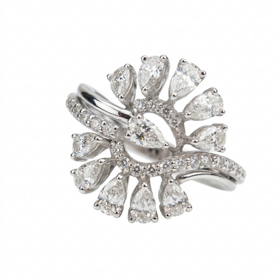Pear Cut Moissanite Diamond Sterling Silver Engagement Ring