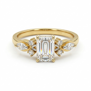 Emerald Cut Moissanite Diamond Sterling Silver Engagement Ring