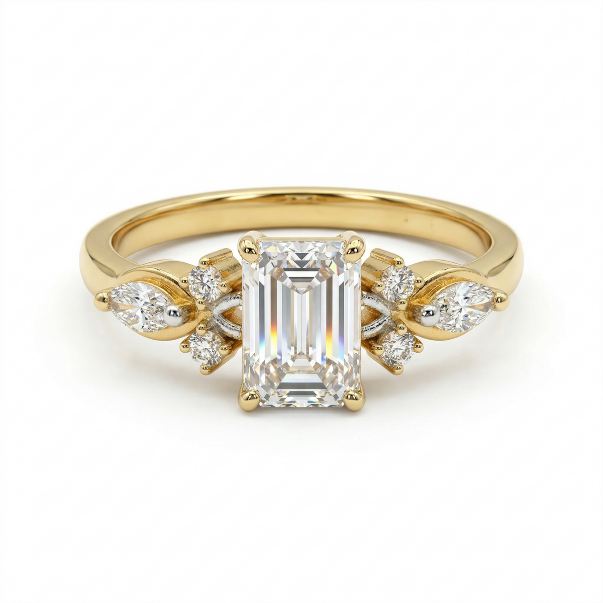 Emerald Cut Moissanite Diamond Sterling Silver Engagement Ring