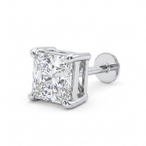 Princess Cut Moissanite Diamond Sterling Silver Single Ear Stud