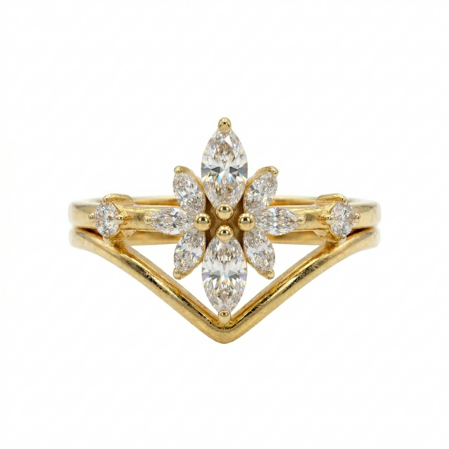 Marquise Cut Moissanite Diamond Sterling Silver Engagement Ring