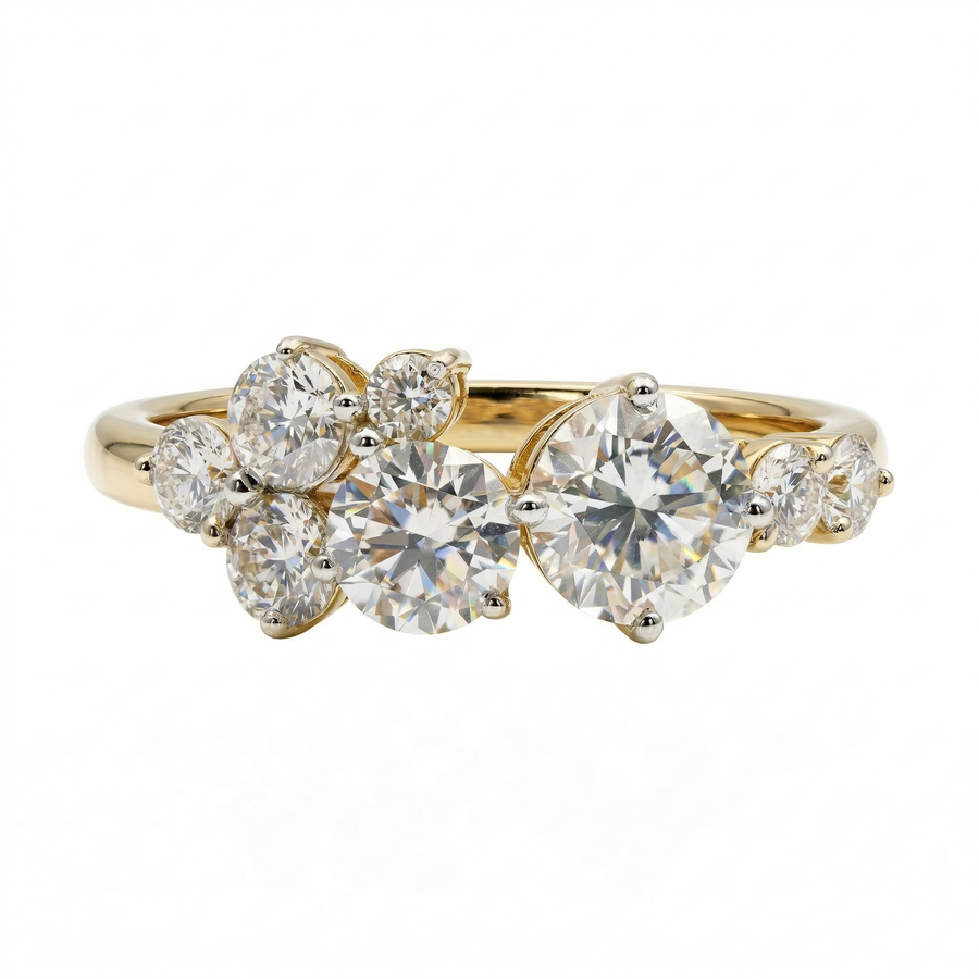 Round Cut Moissanite Diamond Sterling Silver Engagement Ring