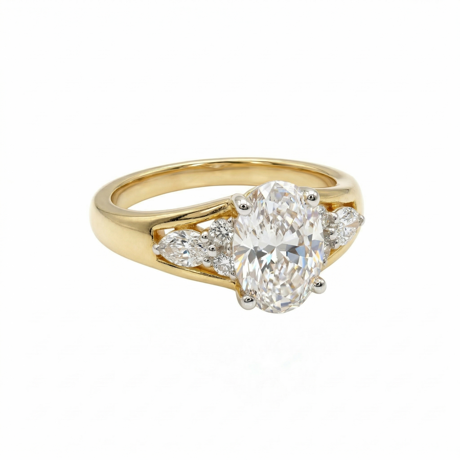 Oval Cut Moissanite Diamond Sterling Silver Engagement Ring