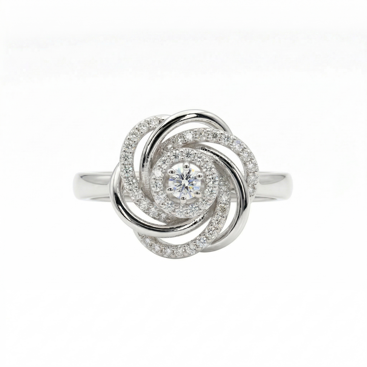 Round Moissanite Diamond Sterling Silver Engagement Ring