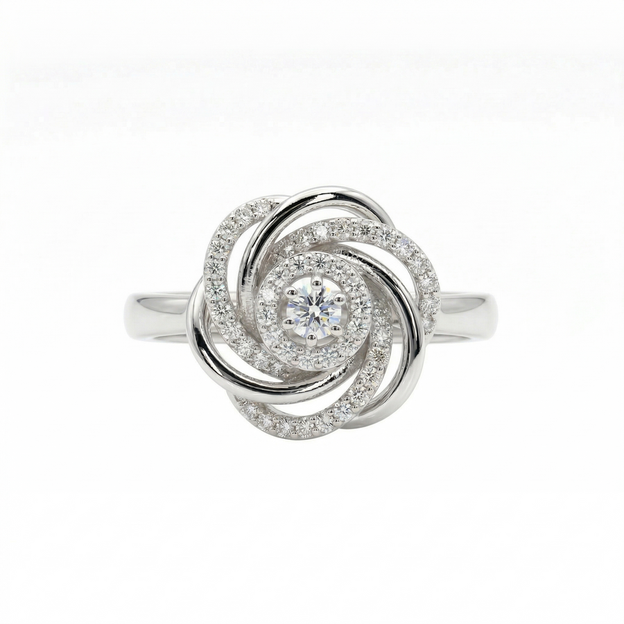 Round Moissanite Diamond Sterling Silver Engagement Ring