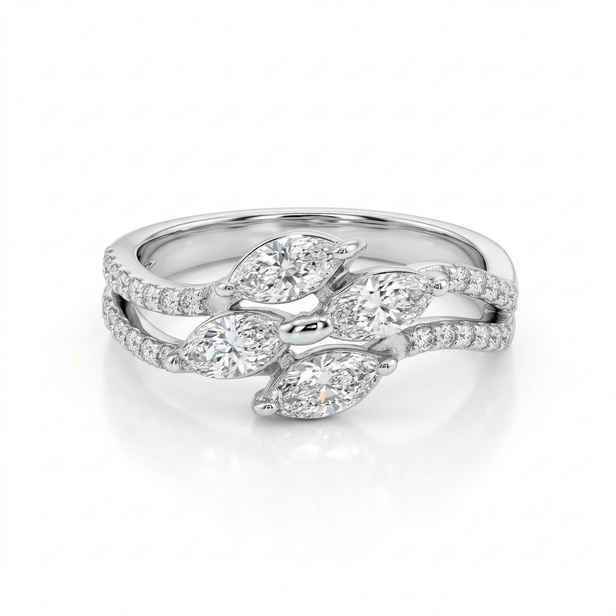 Marquise Cut Moissanite Diamond Sterling Silver Engagement Ring